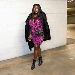 Fashion Nova - Sequin Pink and Black Mini Dress